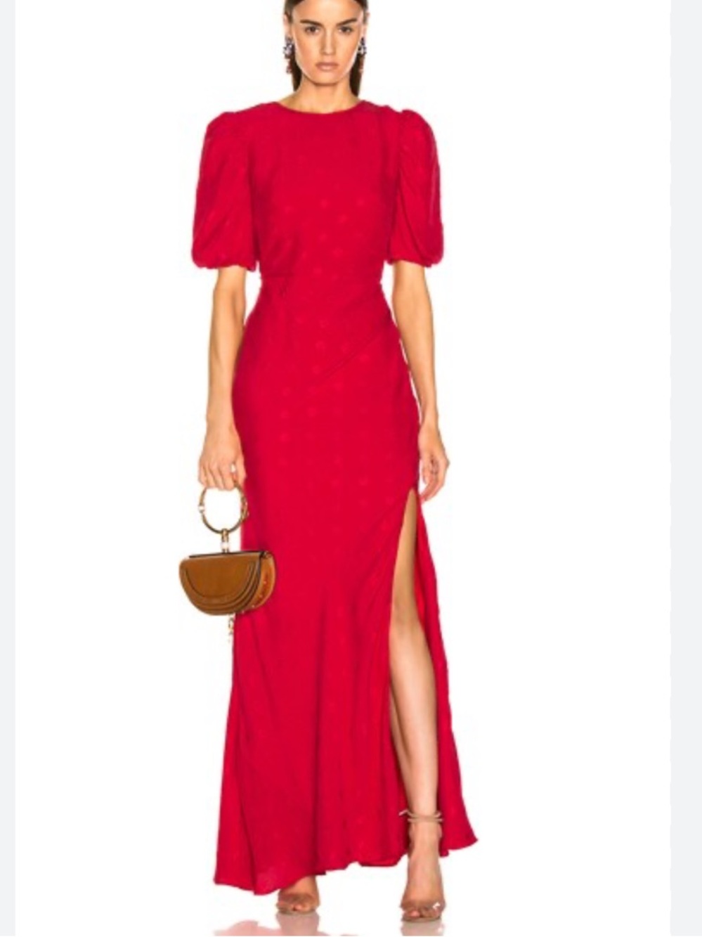 SALONI Annie B polka dot silk jacquard evening dress in red